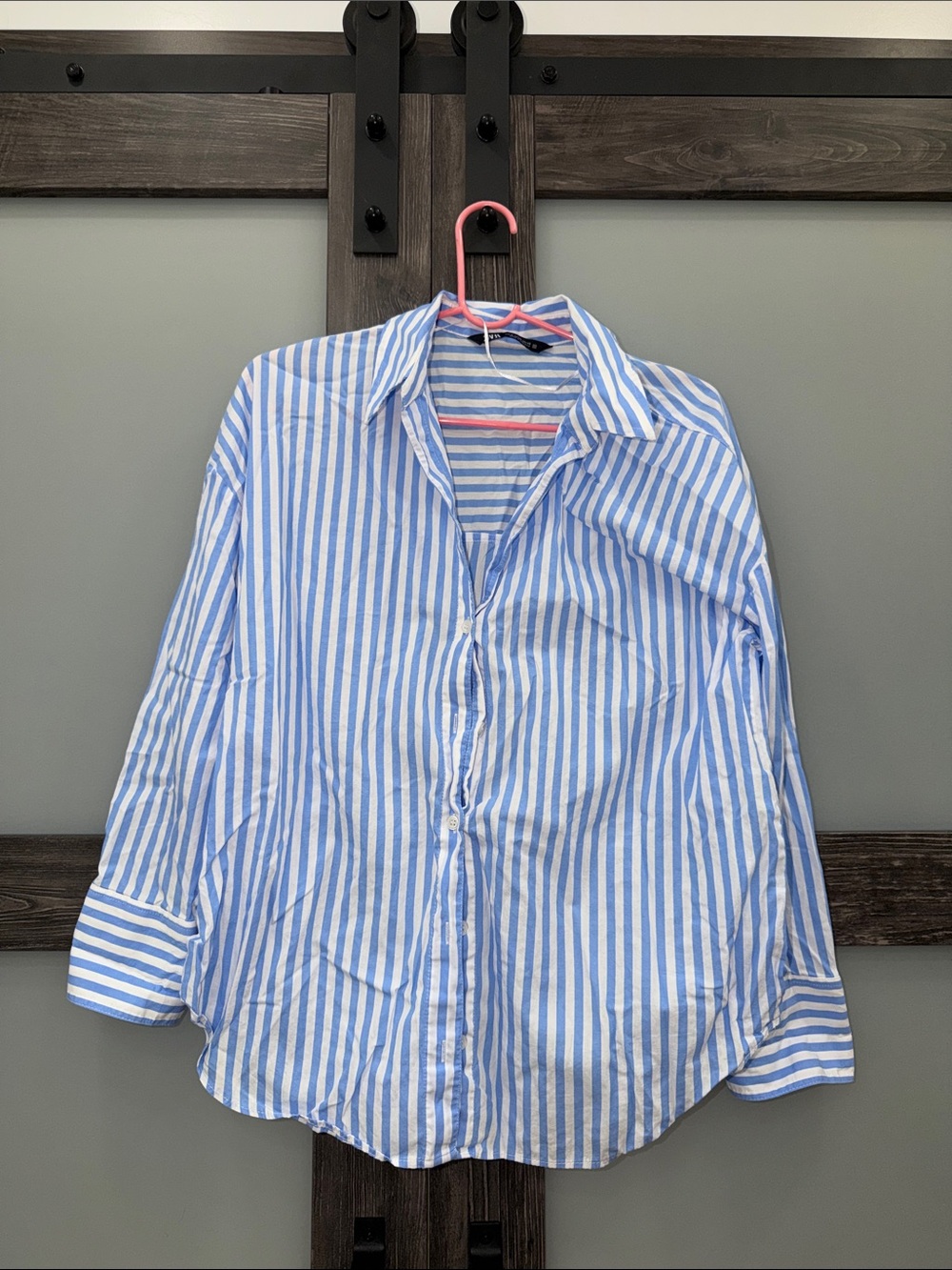 Light Blue & White Striped women’s Button-Up Shirt
